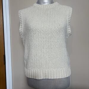She + Sky Ivory Chunky Knit Sweater Vest Womens Size L Cotton Pullover Preppy